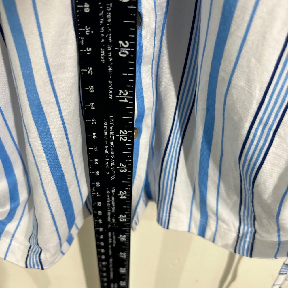 Striped Button Down Shirt Blue White Long Sleeve Drawstring Casual Womens - Picture 3 of 9